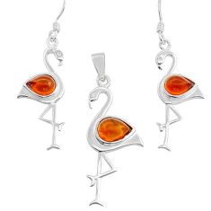 925 silver 3.89cts natural baltic amber (poland) pendant earrings set c28835