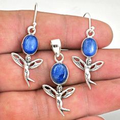 925 silver 10.63cts natural blue kyanite angel pendant earrings set r70044