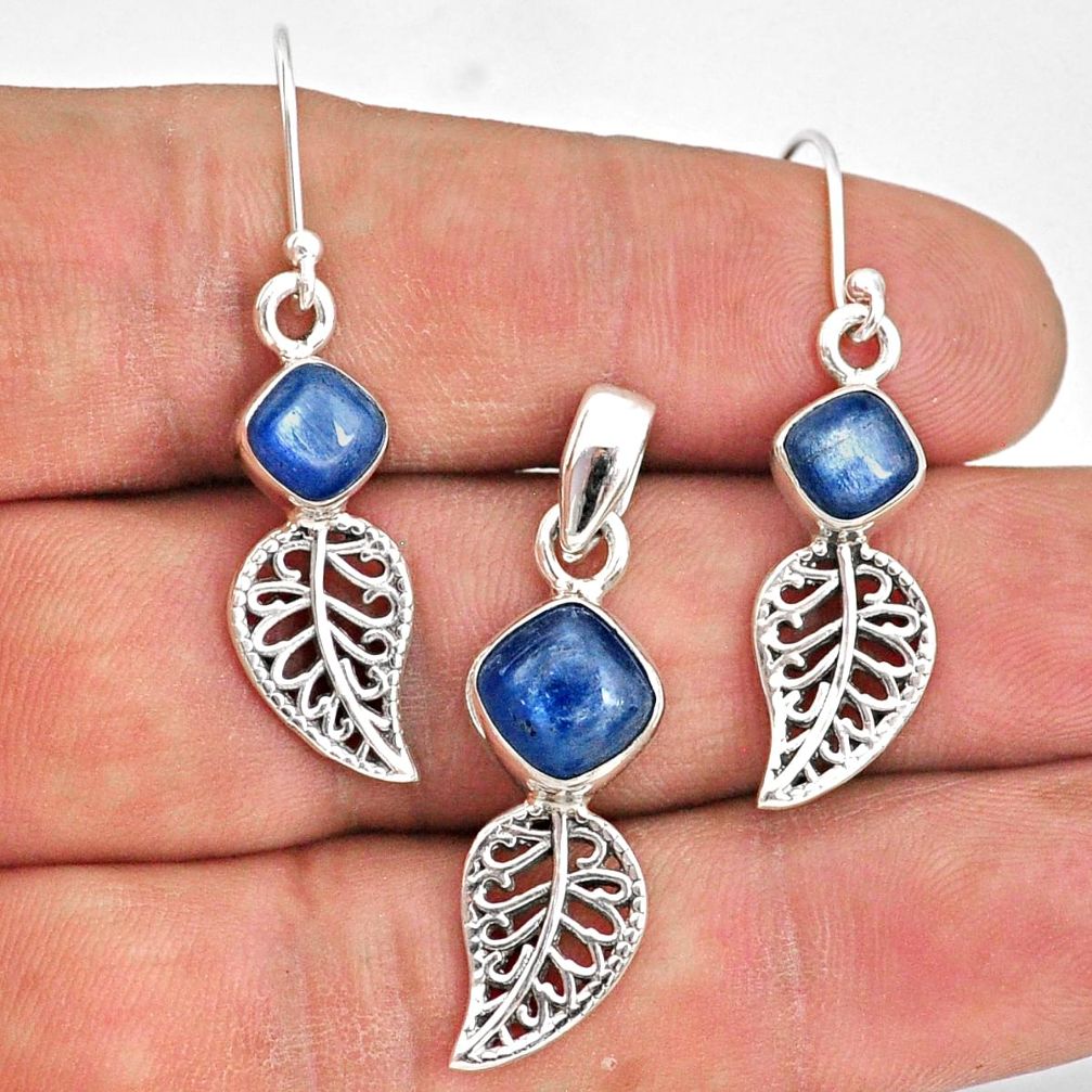 925 silver 6.57cts natural blue kyanite leaf charm pendant earrings set r70054