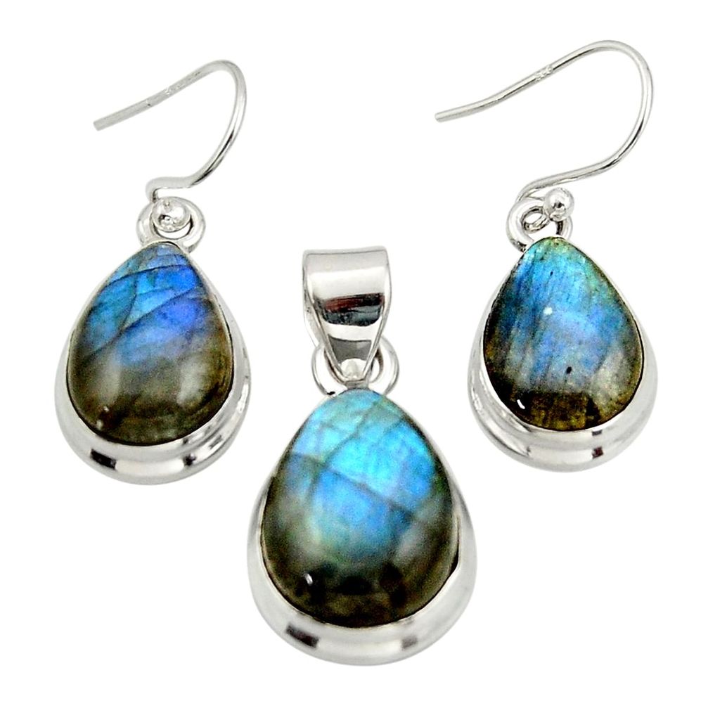 925 silver 17.94cts natural blue labradorite pear pendant earrings set d47631