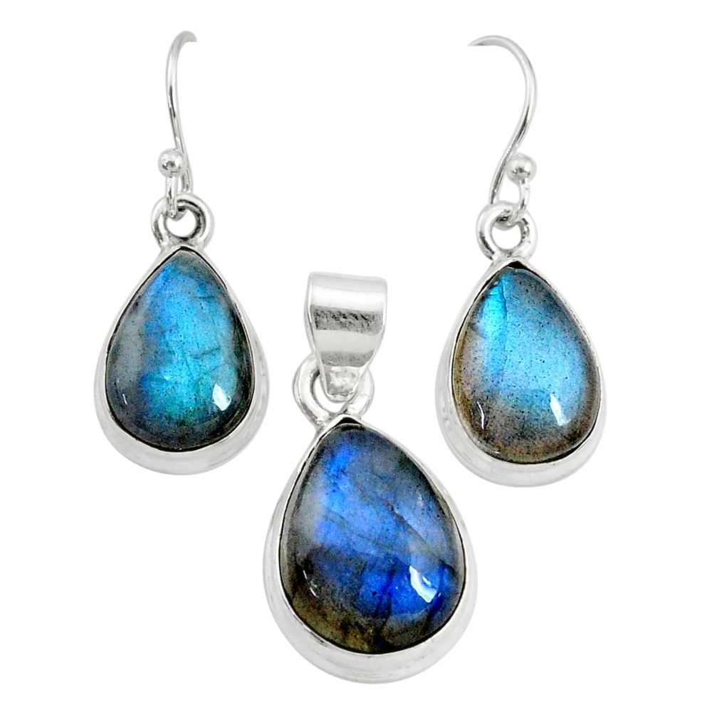 925 silver 22.57cts natural blue labradorite pear pendant earrings set r73058