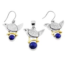 925 silver 5.44cts natural blue lapis lazuli gold pendant earrings set y57694
