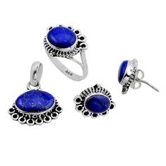 925 silver 16.11cts natural blue lapis lazuli pendant ring earrings set y83643