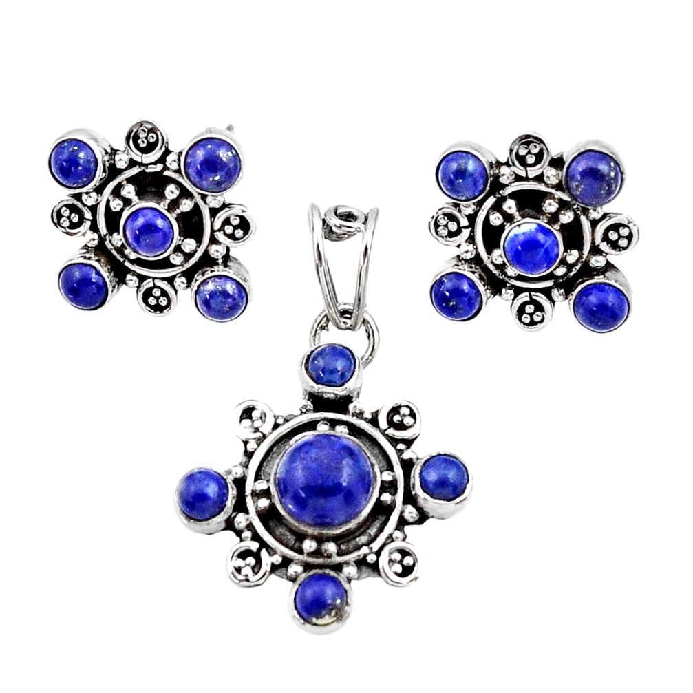 ts natural blue lapis lazuli round pendant earrings set d44419