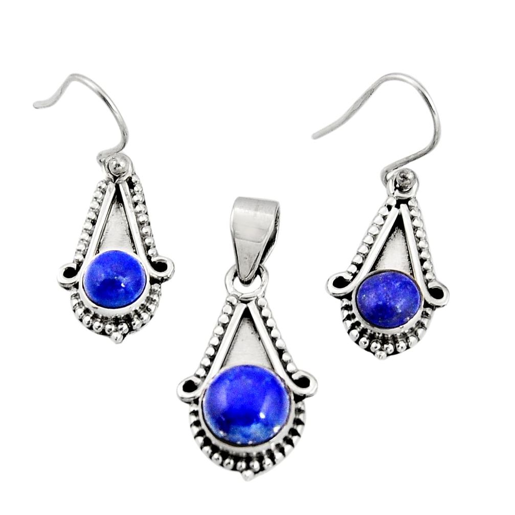 925 silver 5.43cts natural blue lapis lazuli round pendant earrings set r20989