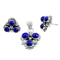 925 silver 8.34cts natural blue lapis lazuli round pendant earrings set y57663