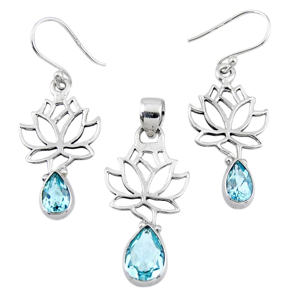925 silver 6.89cts natural blue topaz tree of life pendant earrings set r55765