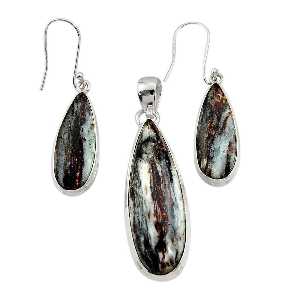 925 silver 42.36cts natural bronze astrophyllite pendant earrings set d44483