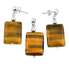 925 silver 42.25cts natural brown tiger's eye pendant earrings set c27259