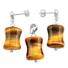 925 silver 28.90cts natural brown tiger's eye pendant earrings set c27788