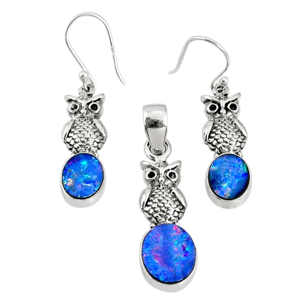 925 silver 5.99cts natural doublet opal australian pendant earrings set r69945