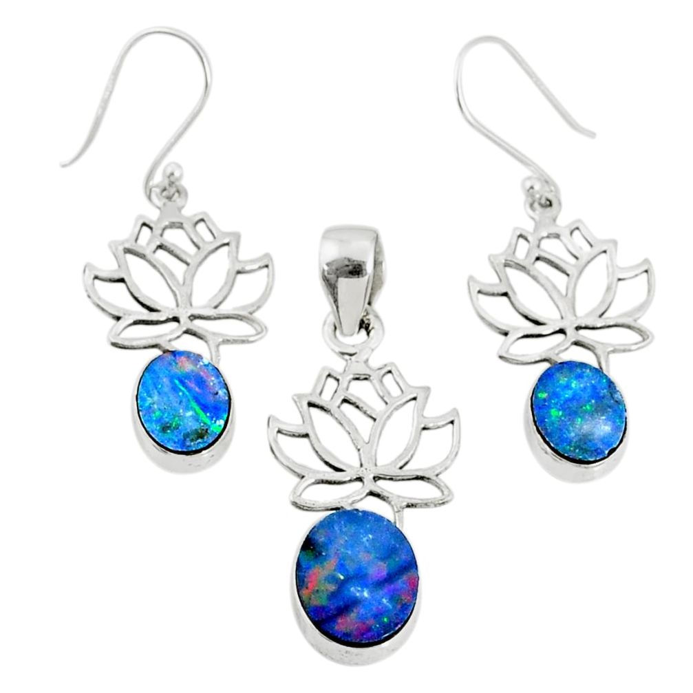 925 silver 6.32cts natural doublet opal australian pendant earrings set r69959