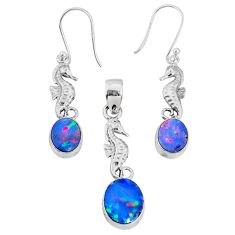 925 silver 5.99cts natural doublet opal australian pendant earrings set r69968