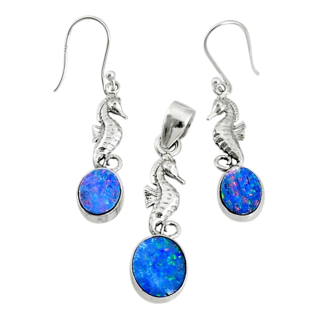 925 silver 7.02cts natural doublet opal australian pendant earrings set r69972