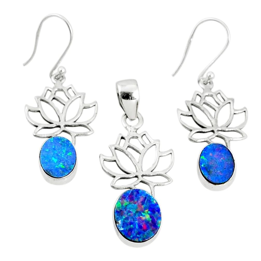 925 silver 6.33cts natural doublet opal australian pendant earrings set r69978