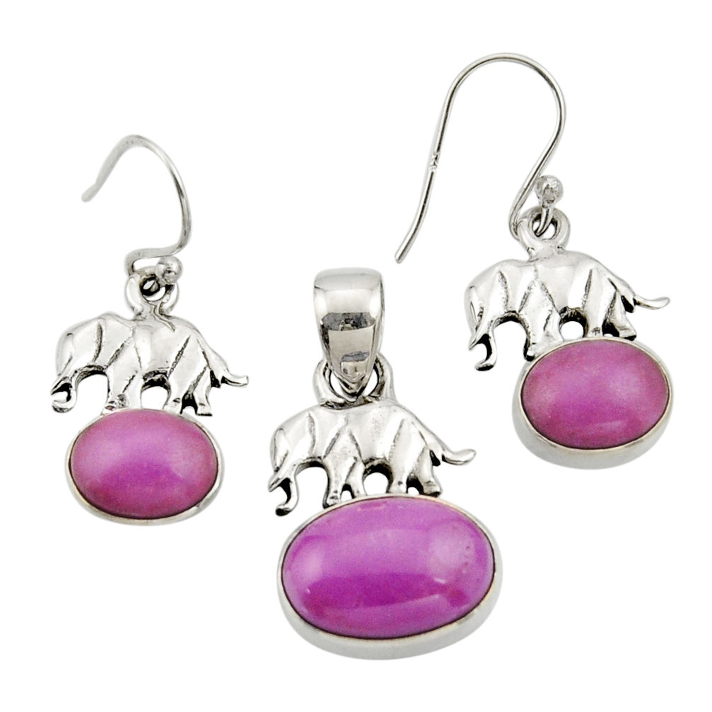 925 silver 12.21cts natural phosphosiderite elephant pendant earrings set r26564