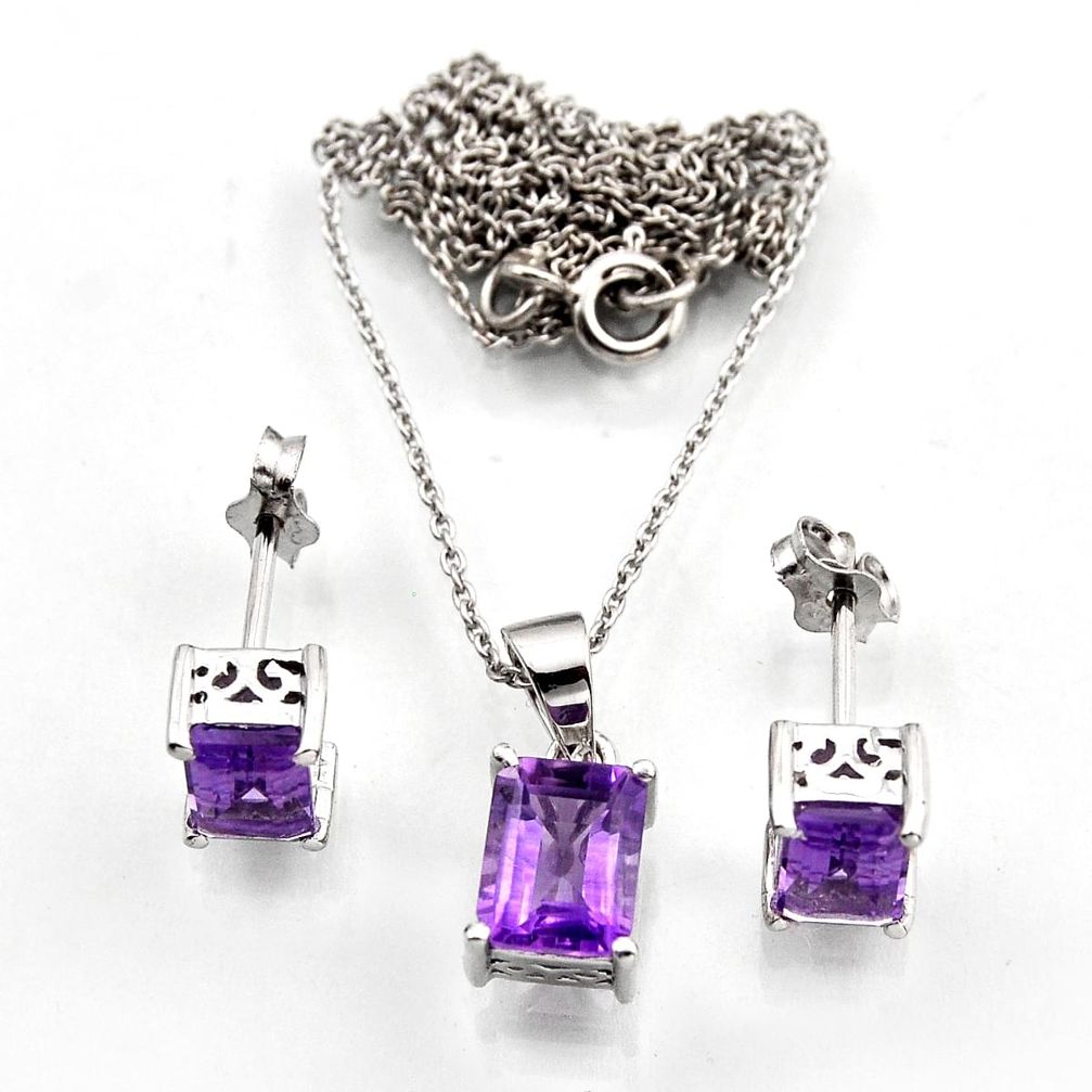 925 silver 5.11cts natural purple amethyst octagan earrings necklace set n11271
