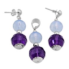 925 silver 43.59cts natural purple amethyst opalite pendant earrings set n20476