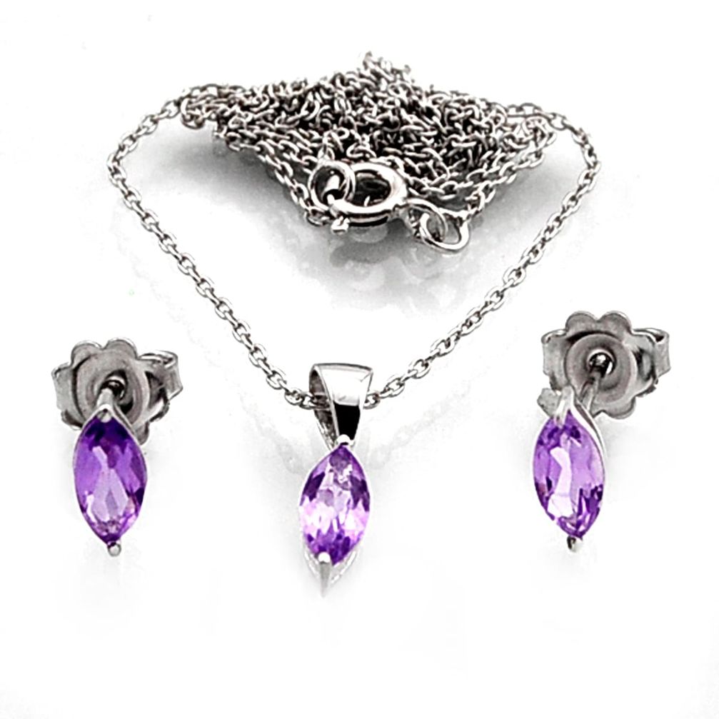 925 silver 3.18cts natural purple amethyst pear earrings necklace set n11273