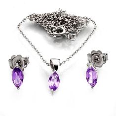 925 silver 3.18cts natural purple amethyst pear earrings necklace set n11273