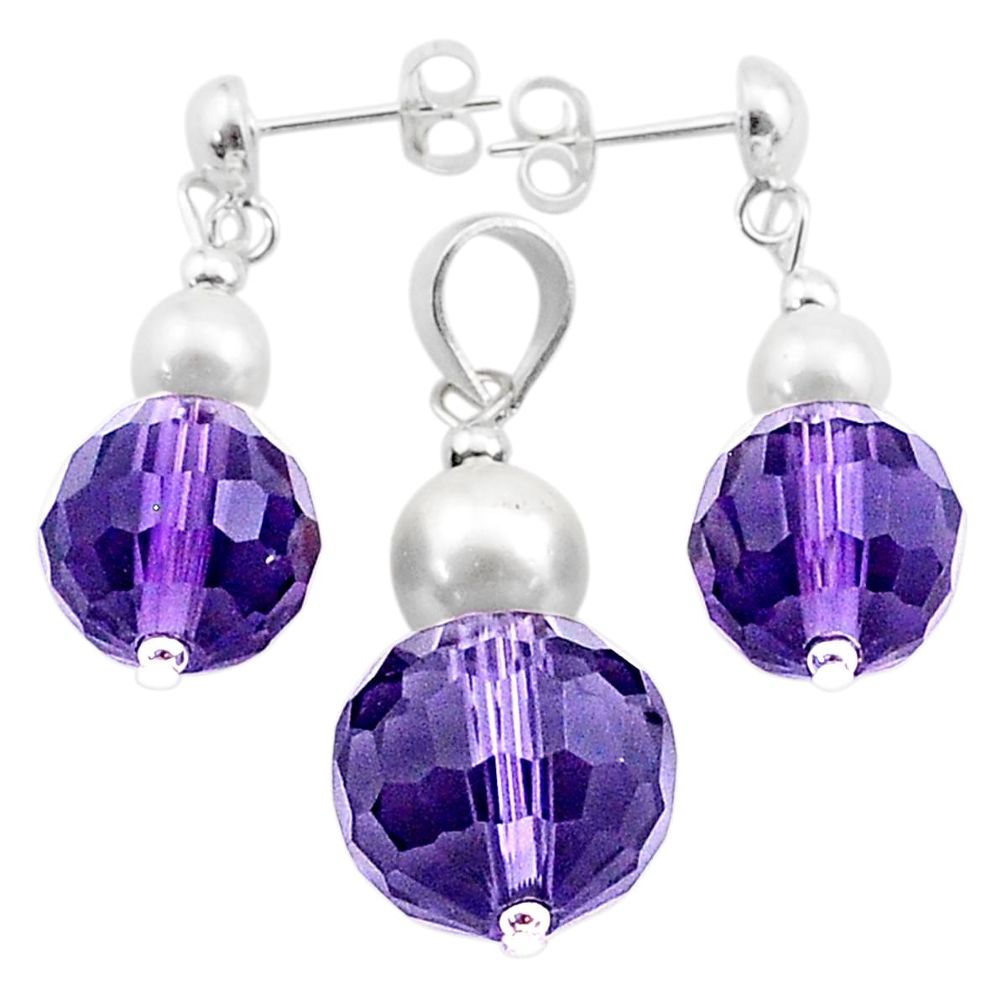 925 silver 33.15cts natural purple amethyst pearl pendant earrings set c27506