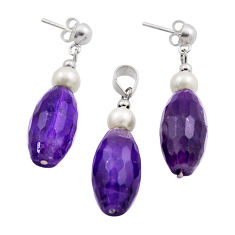 925 silver 43.43cts natural purple amethyst pearl pendant earrings set n20490