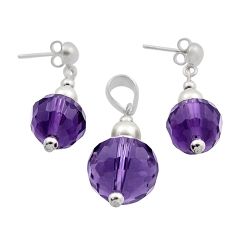 925 silver 34.31cts natural purple amethyst pearl pendant earrings set n20497