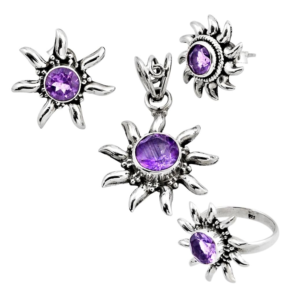 925 silver 7.95cts natural purple amethyst pendant ring earrings set y57683