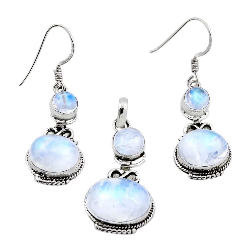 925 silver 16.51cts natural rainbow moonstone oval pendant earrings set y57700