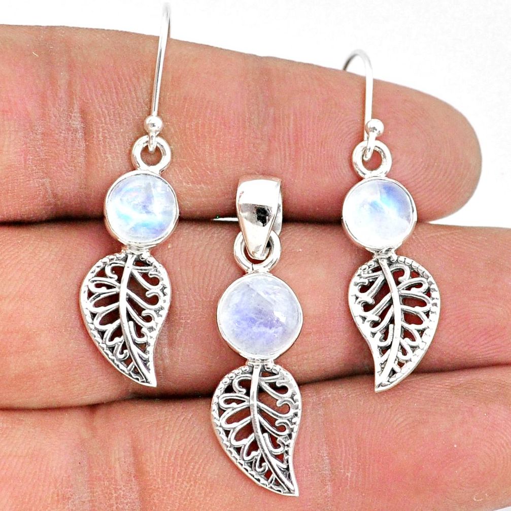 925 silver 5.48cts natural rainbow moonstone round pendant earrings set r70038