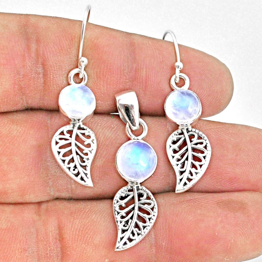 925 silver 5.48cts natural rainbow moonstone round pendant earrings set r70040