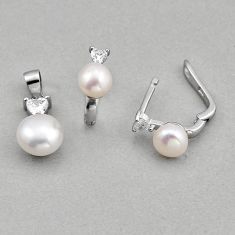 925 silver 5.54cts natural white pearl round topaz pendant earrings set y83649