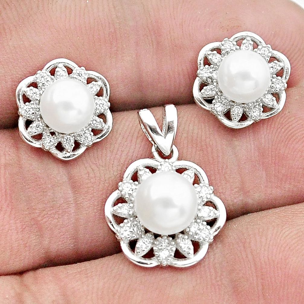 925 silver 9.47cts natural white pearl topaz pendant earrings set c25492