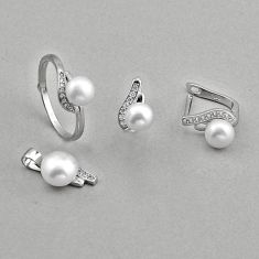 925 silver 8.42cts natural white pearl topaz pendant ring earrings set y83653