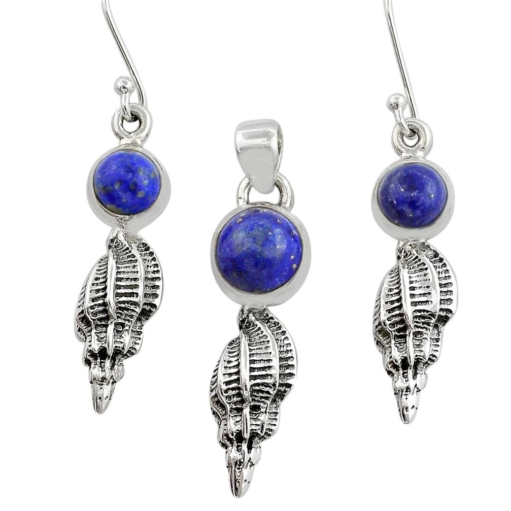 925 silver 5.78cts shell natural blue lapis lazuli pendant earrings set u88283
