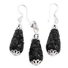 925 sterling silver 19.30cts natural black onyx pendant earrings set c27484
