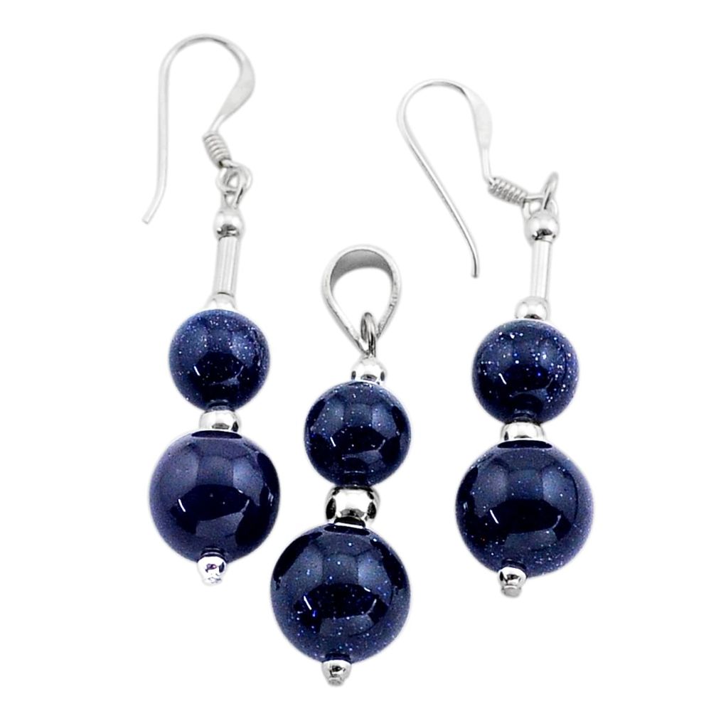 925 sterling silver 24.61cts natural blue goldstone pendant earrings set c27305