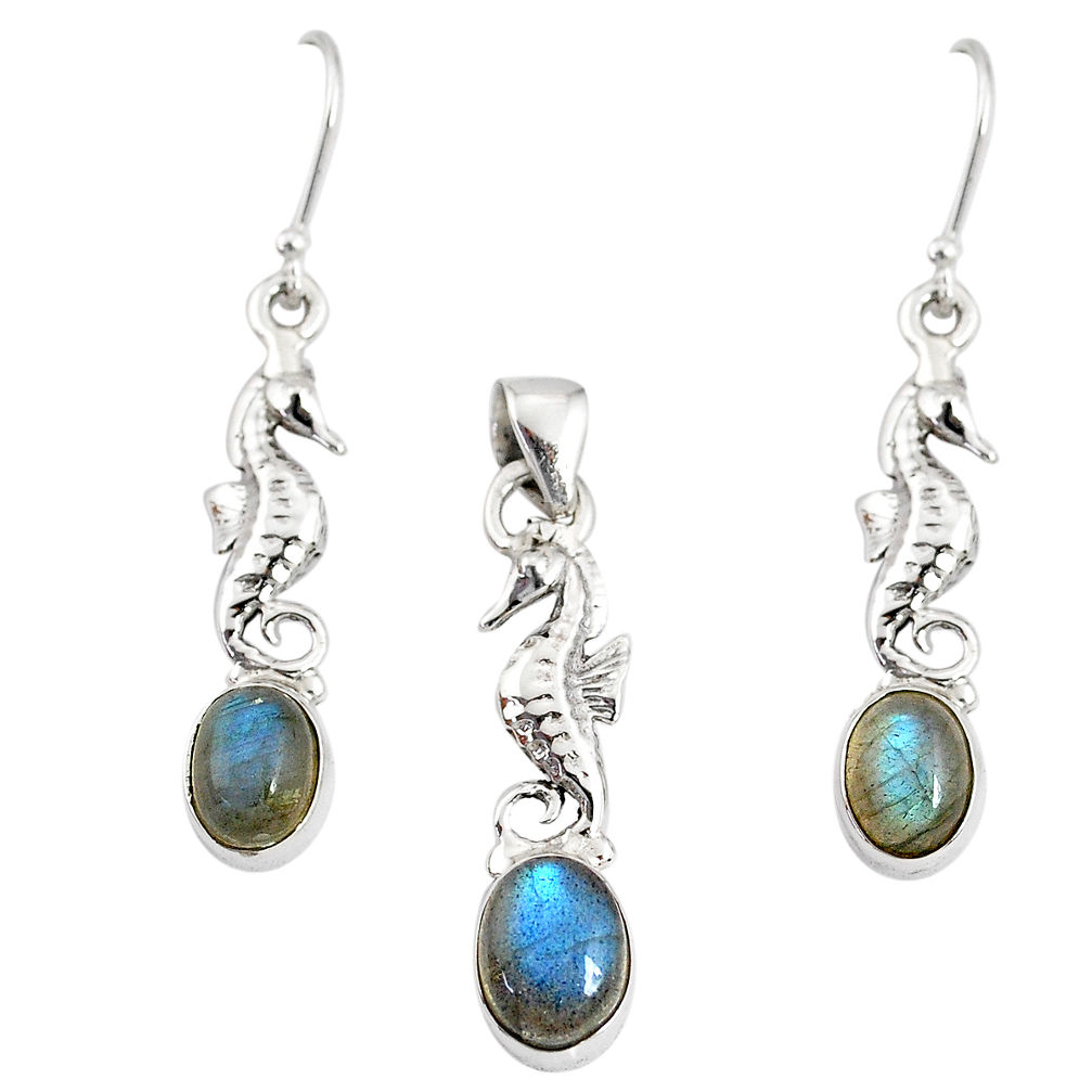 925 sterling silver 7.72cts natural blue labradorite pendant earrings set r76906