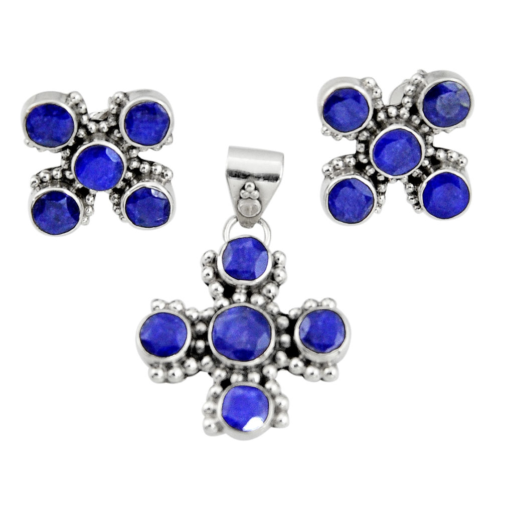 925 sterling silver 13.22cts natural blue sapphire pendant earrings set r20924