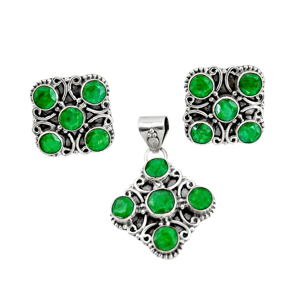 925 sterling silver 13.78cts natural green emerald pendant earrings set r20975