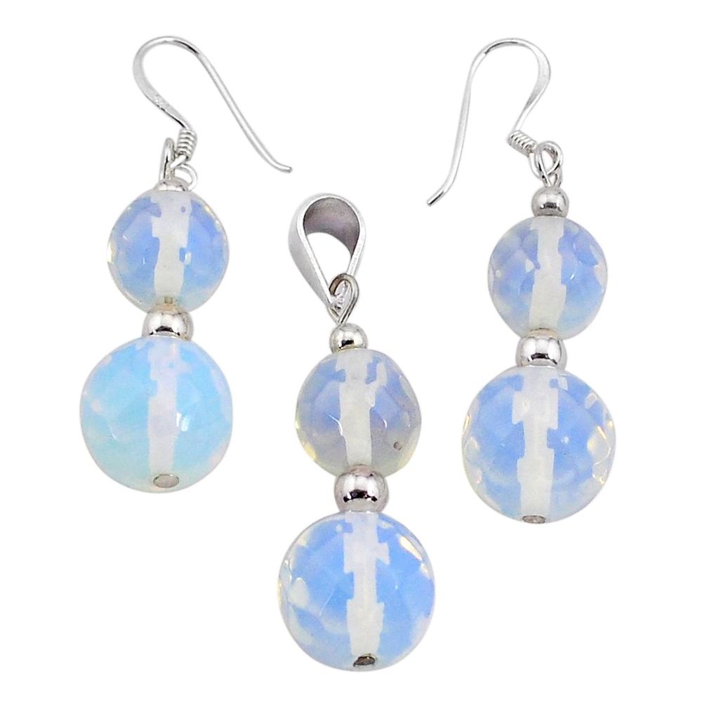 LAB 925 sterling silver 35.97cts natural white opalite pendant earrings set c26957