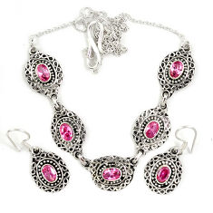 925 sterling silver pink kunzite (lab) earrings necklace set jewelry j9486