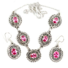 925 sterling silver pink kunzite (lab) earrings necklace set jewelry j9502