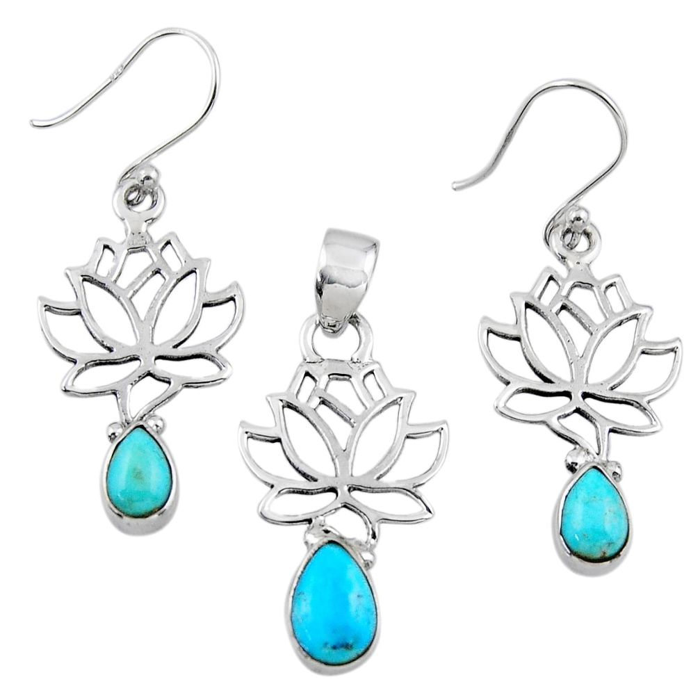 Arizona mohave turquoise 925 silver tree of life pendant earrings set r55751