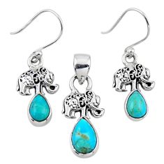 6.03cts arizona mohave turquoise silver elephant pendant earrings set r55738