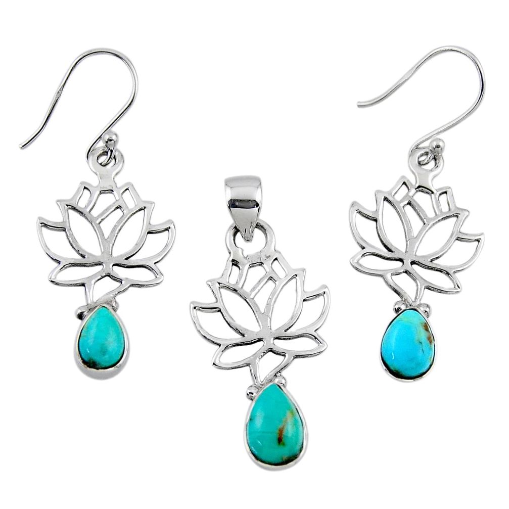 5.90cts arizona mohave turquoise silver tree of life pendant earrings set r55752