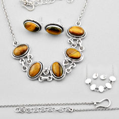 32.01cts back closed brown tiger's eye 925 silver necklace earrings set c32110