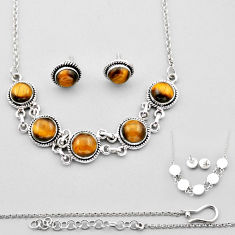 30.99cts back closed brown tiger's eye 925 silver necklace earrings set c32111