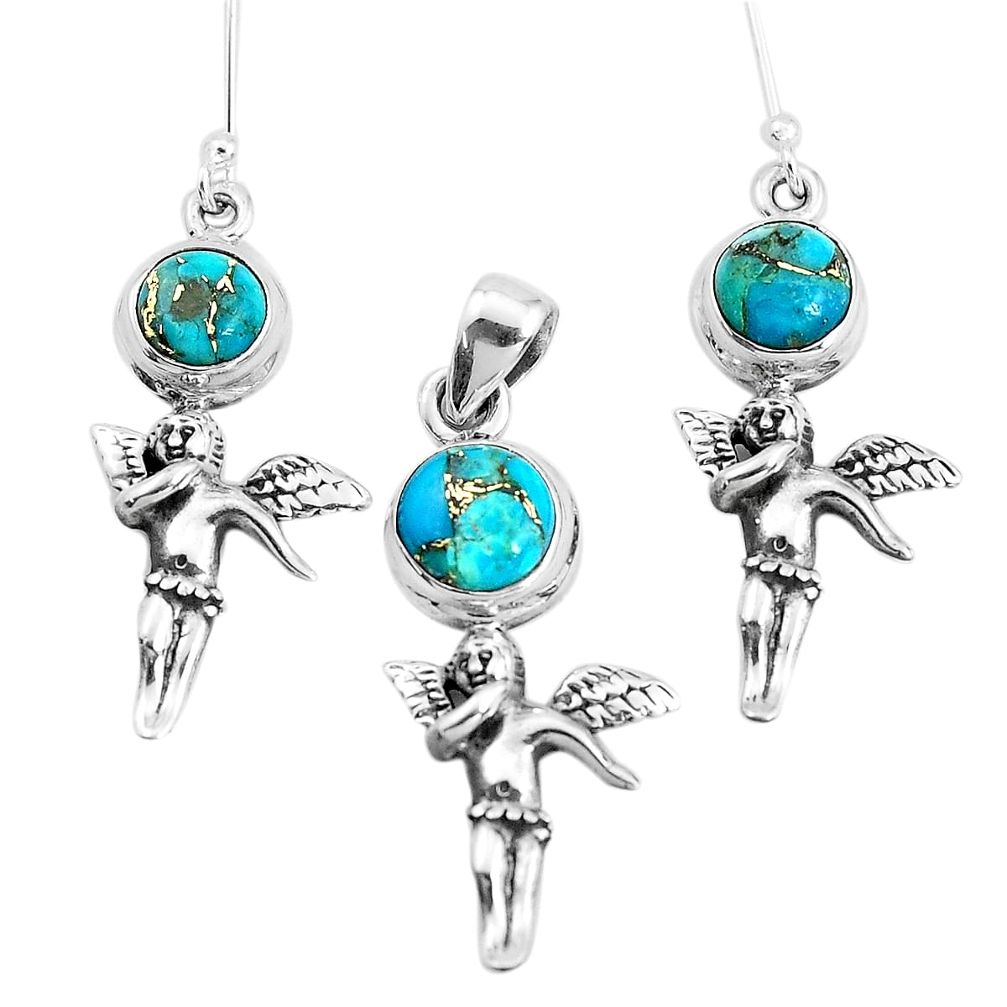 uoise 925 silver cupid angel wing pendant earrings set p38587
