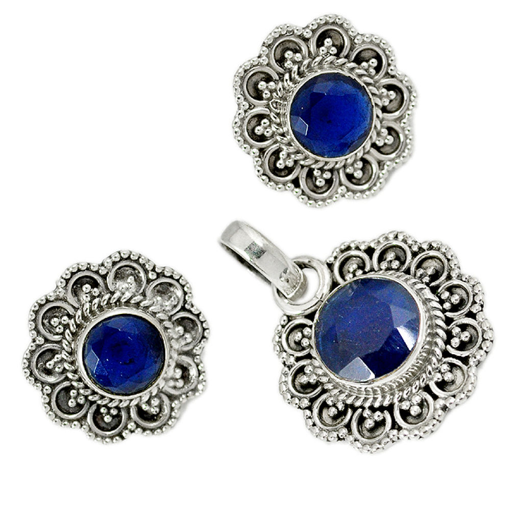 Blue sapphire quartz 925 sterling silver pendant earrings set jewelry j1421
